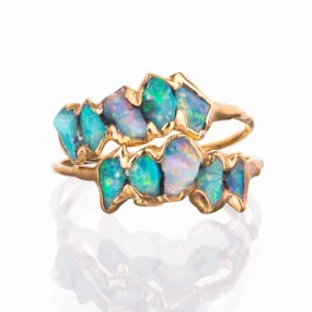 5 Stone Raw Opal Ring in Yellow Gold