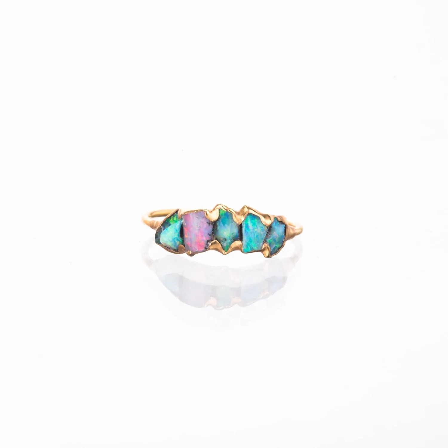 5 Stone Raw Opal Ring in Yellow Gold