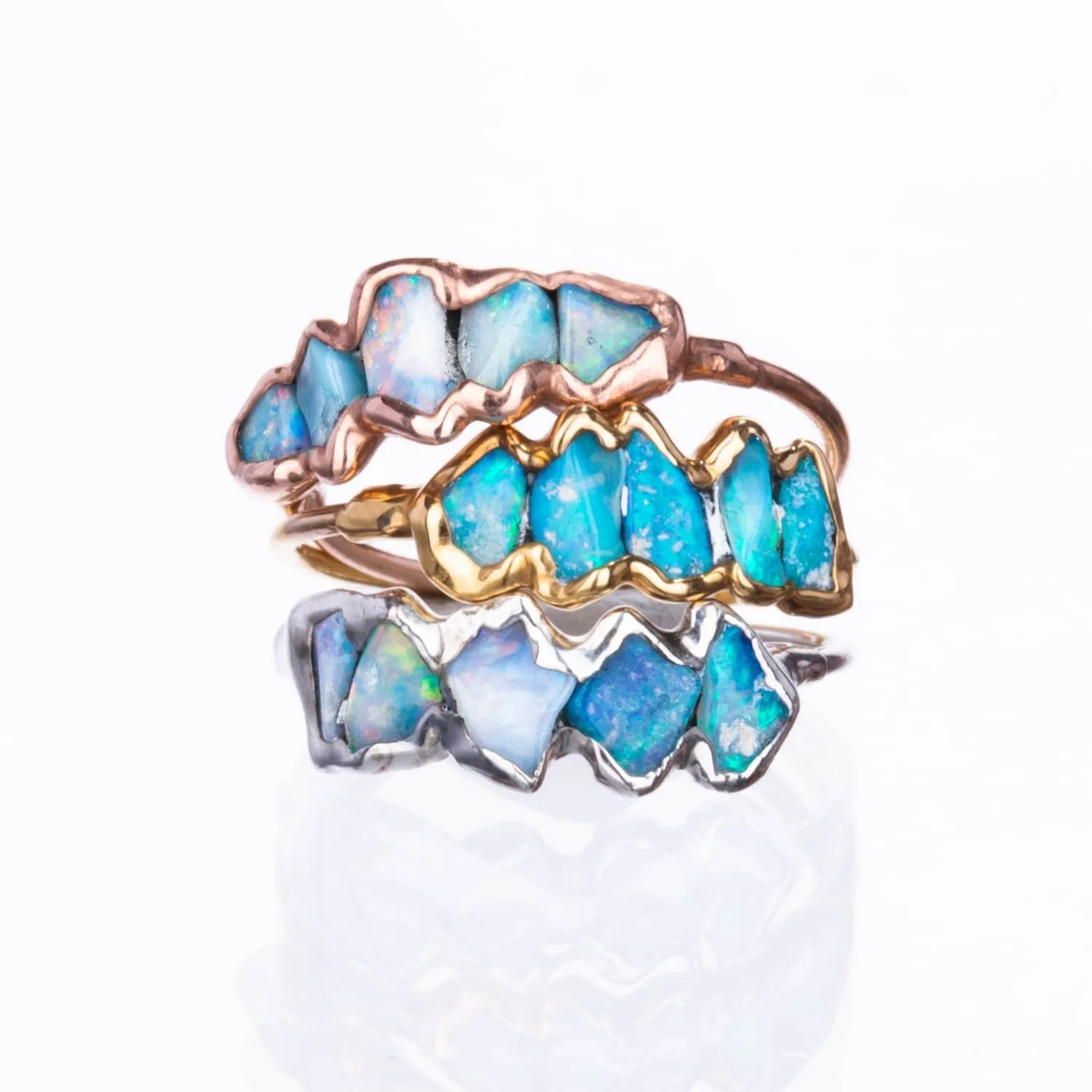 5 Stone Raw Opal Ring in Yellow Gold