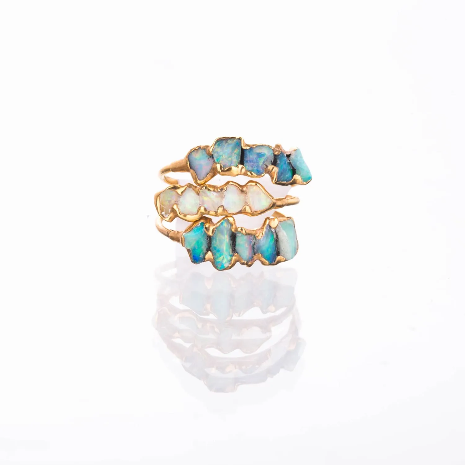 5 Stone Raw Opal Ring in Yellow Gold