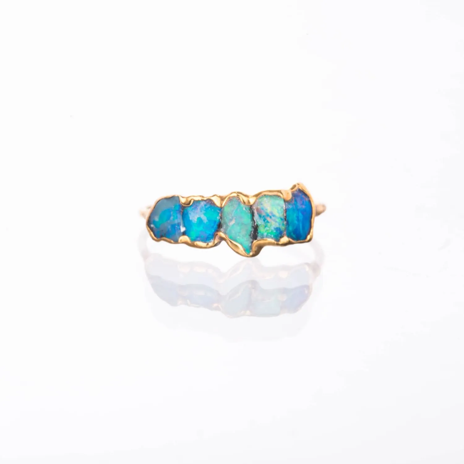 5 Stone Raw Opal Ring in Yellow Gold