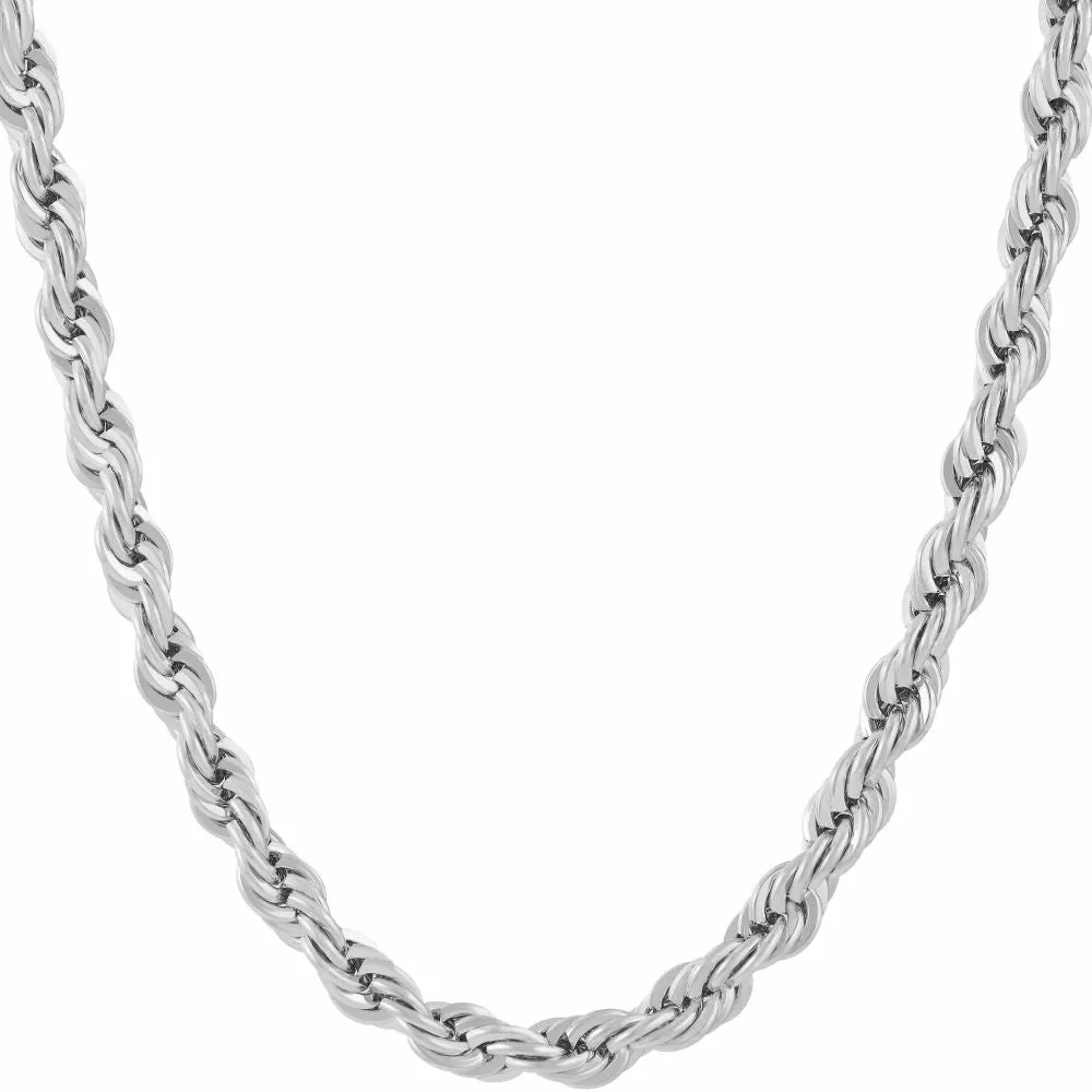 6mm Rope Chain Necklace  (Rhodium)