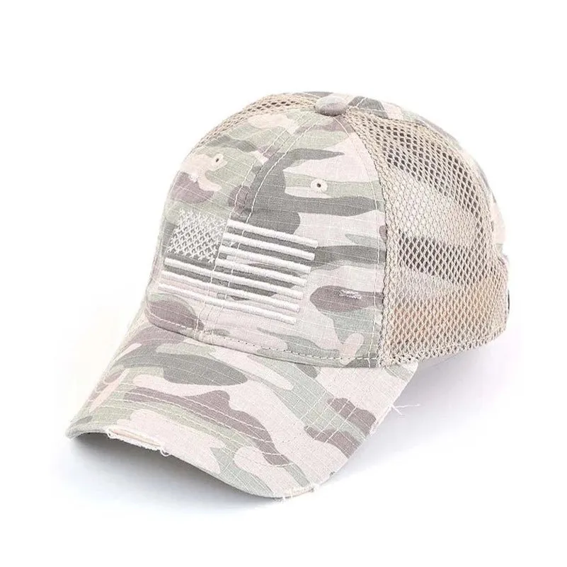 American Flag Camo Distressed Mesh Back Baseball Hat