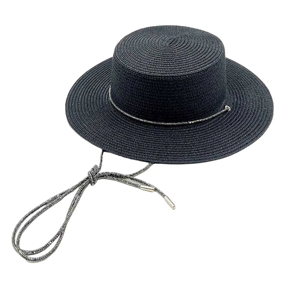 Bling Chin Tie Straw Sun Hat