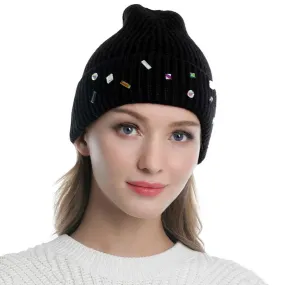 Bling Stone Embellished Knit Beanie Hat