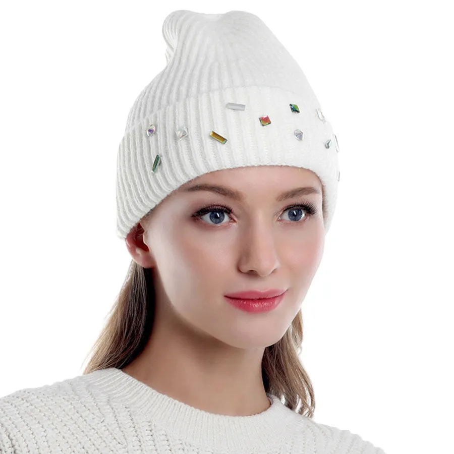 Bling Stone Embellished Knit Beanie Hat