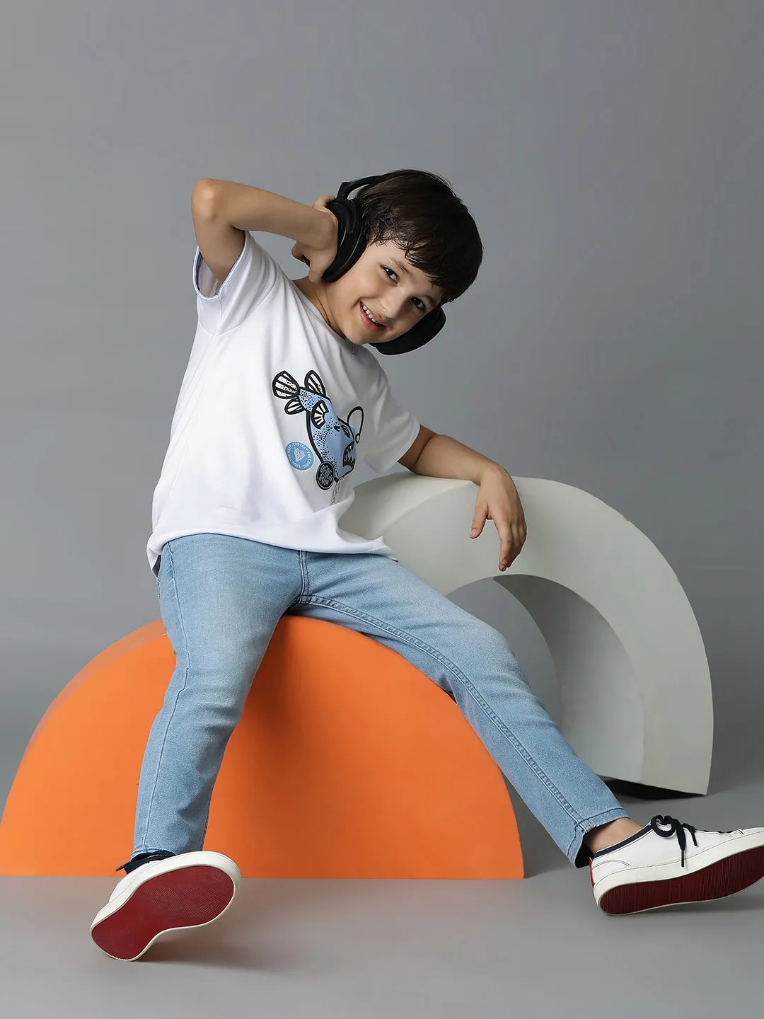 Boys White Printed T-Shirt