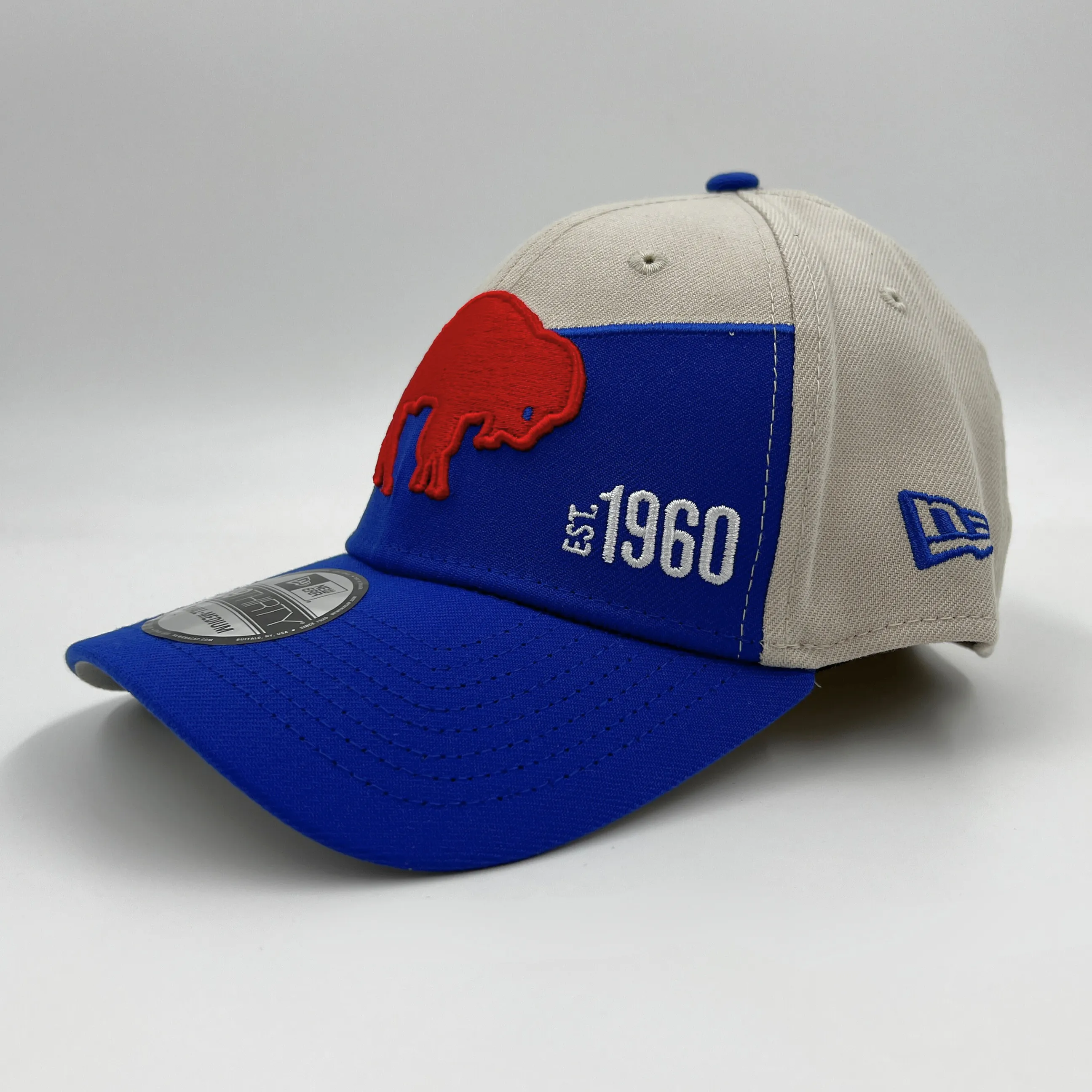 Buffalo Bills Stone & Royal With Retro Logo 2023 Sideline Stretch Fit Hat