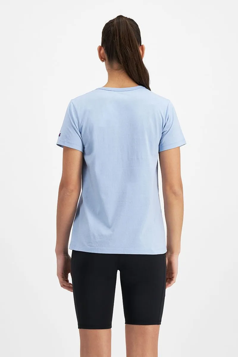 CHAMPION WOMEN'S SCRIPT SHORT BLUE SLEEVE TEE