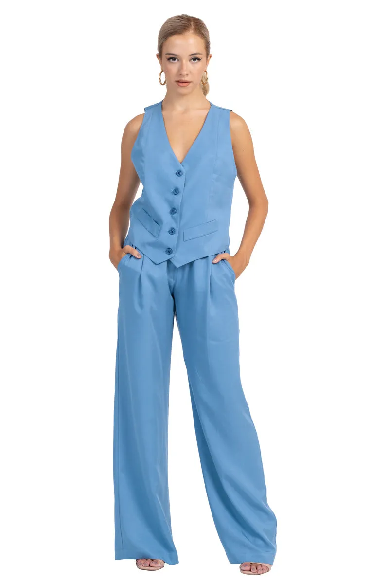 Ciel Blue Wide-Leg Women's Tailored Trousers