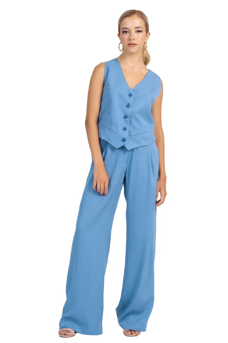 Ciel Blue Wide-Leg Women's Tailored Trousers