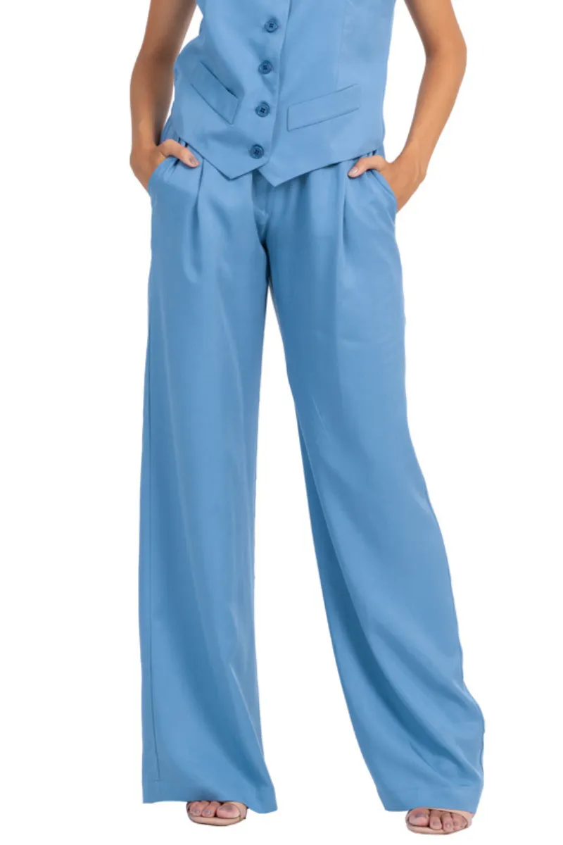 Ciel Blue Wide-Leg Women's Tailored Trousers