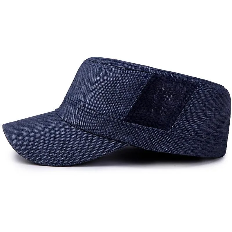 Classic Adjustable Breathable Linen Flat Top Snapback Military Hat