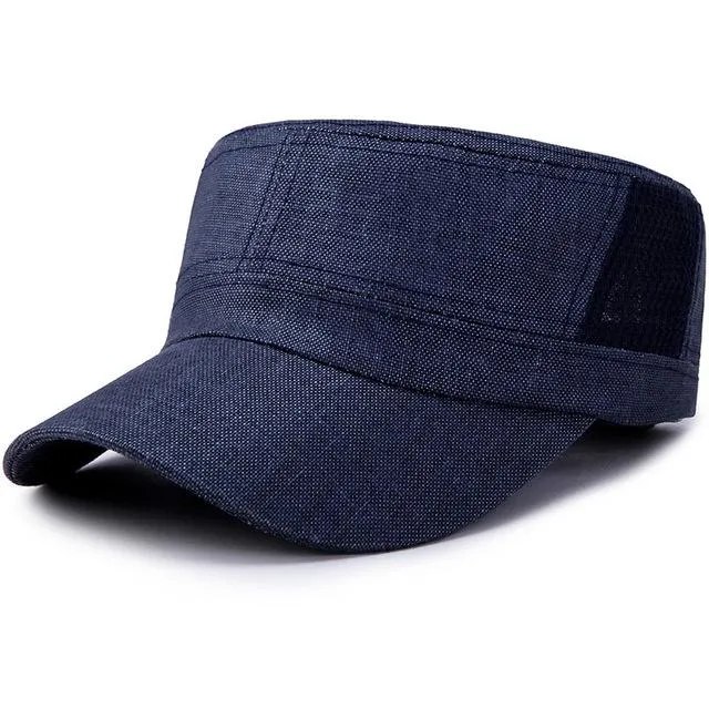 Classic Adjustable Breathable Linen Flat Top Snapback Military Hat