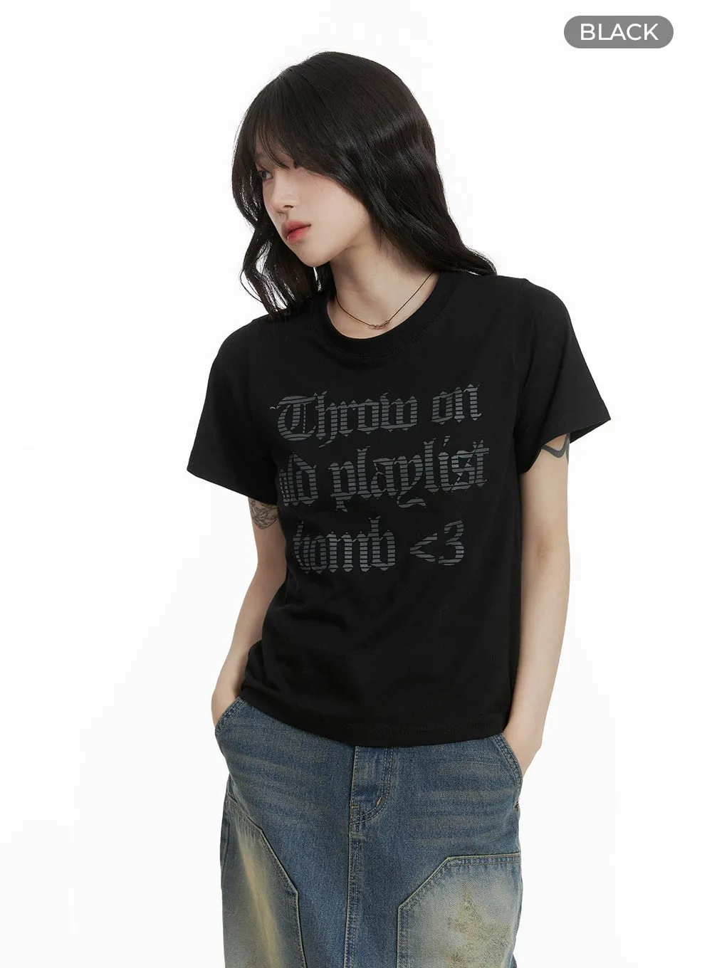 Cotton Lettering Crop T-Shirt CA408