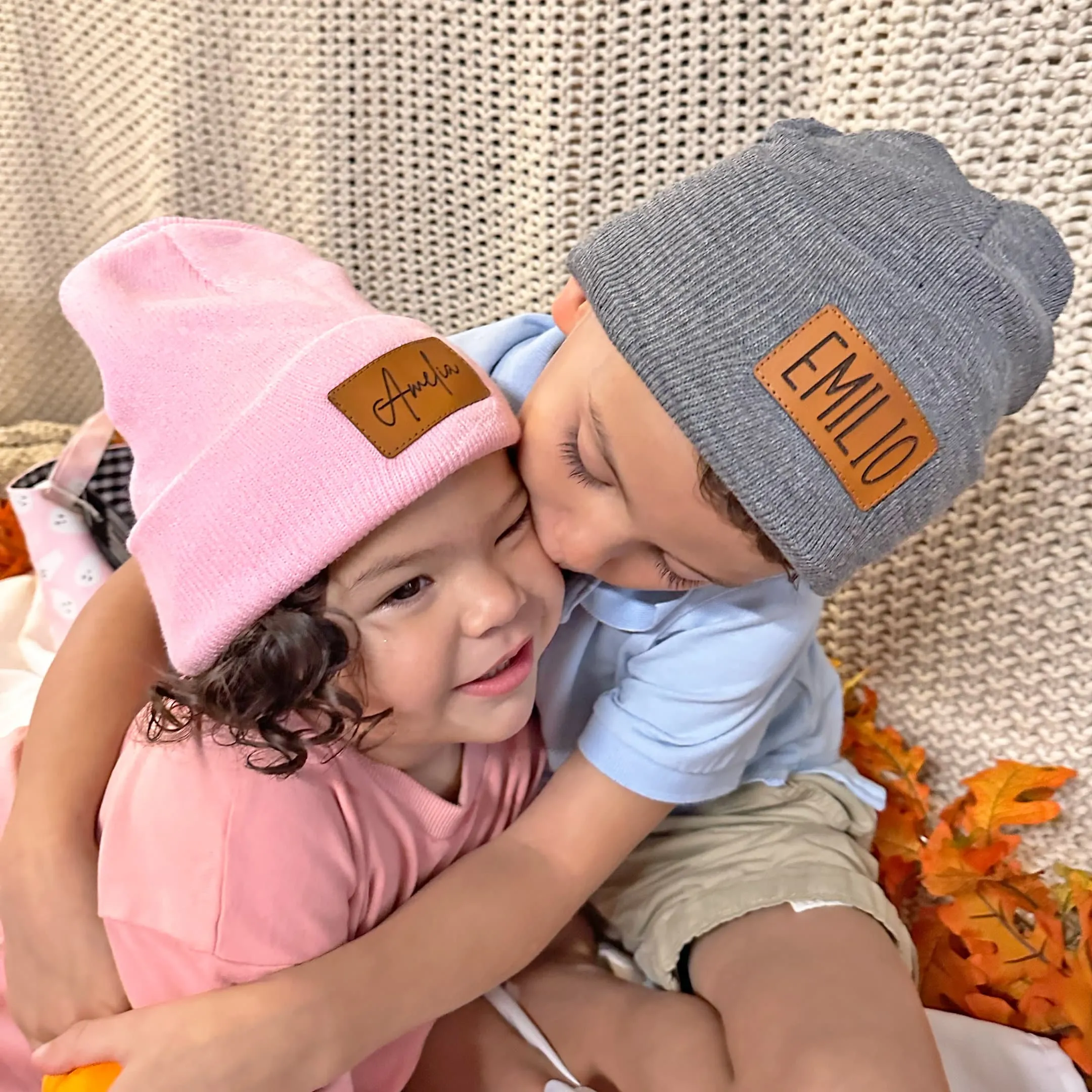 Custom Leather Engraved Kids Beanie