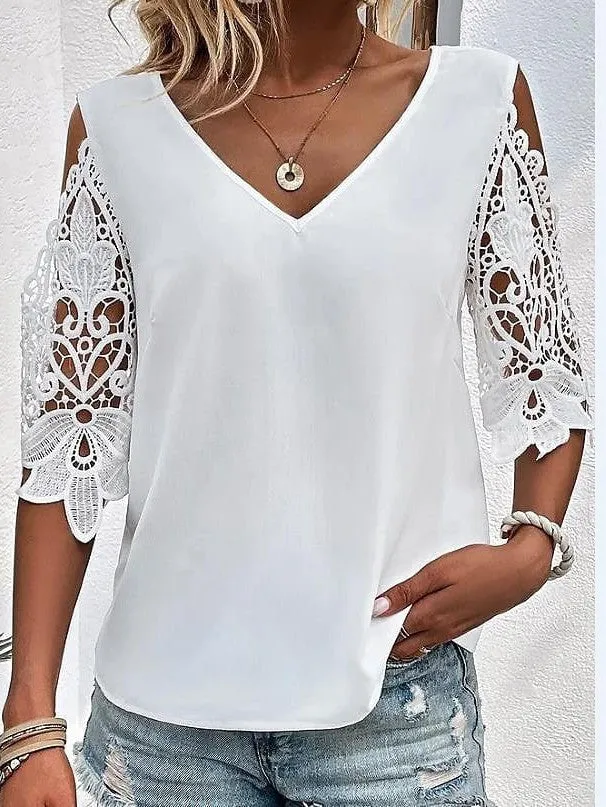 Elegant V-Neck Lace Blouse for Women