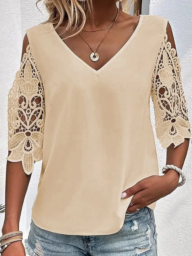 Elegant V-Neck Lace Blouse for Women