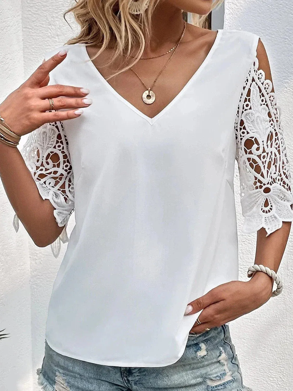 Elegant V-Neck Lace Blouse for Women