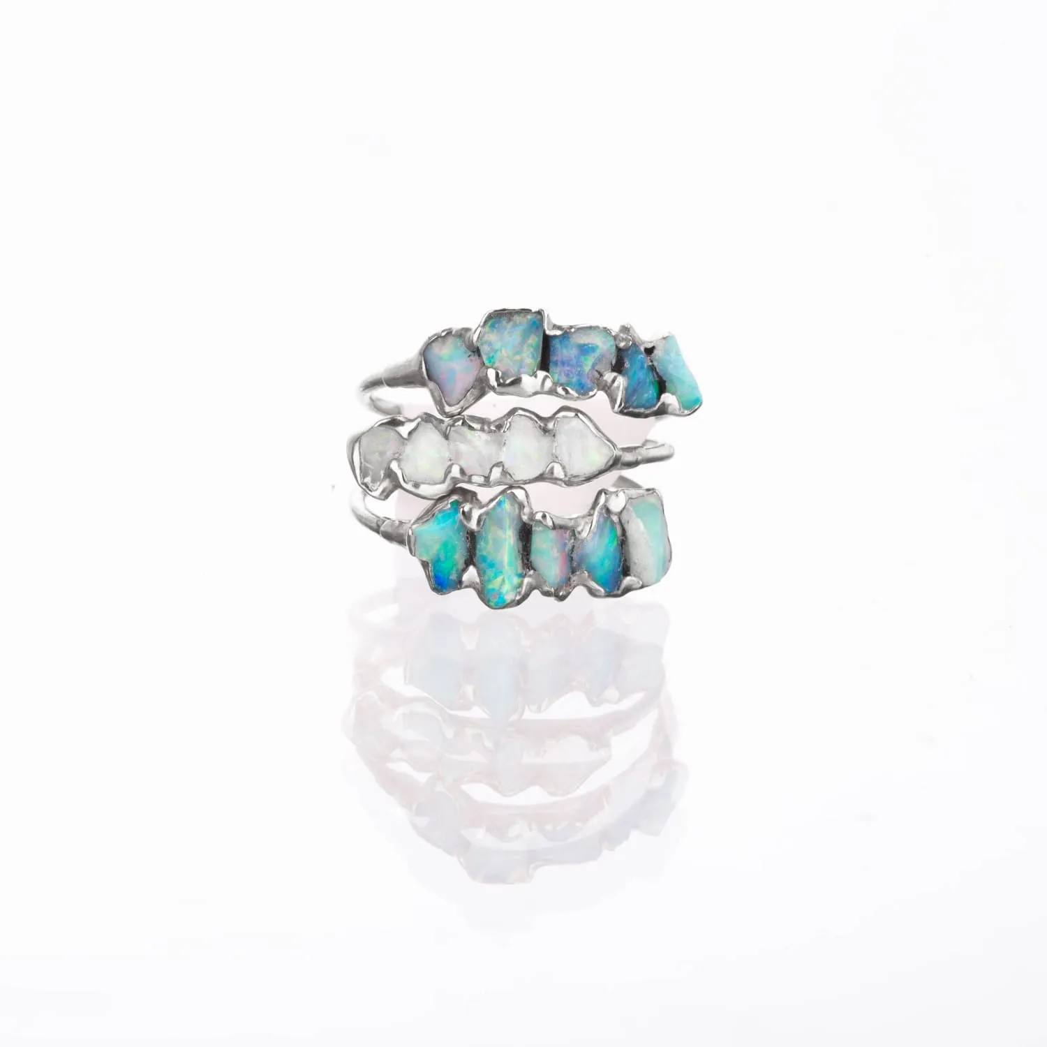 Five Stone Raw Australian Opal Ring in Sterling Silver