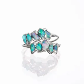 Five Stone Raw Australian Opal Ring in Sterling Silver