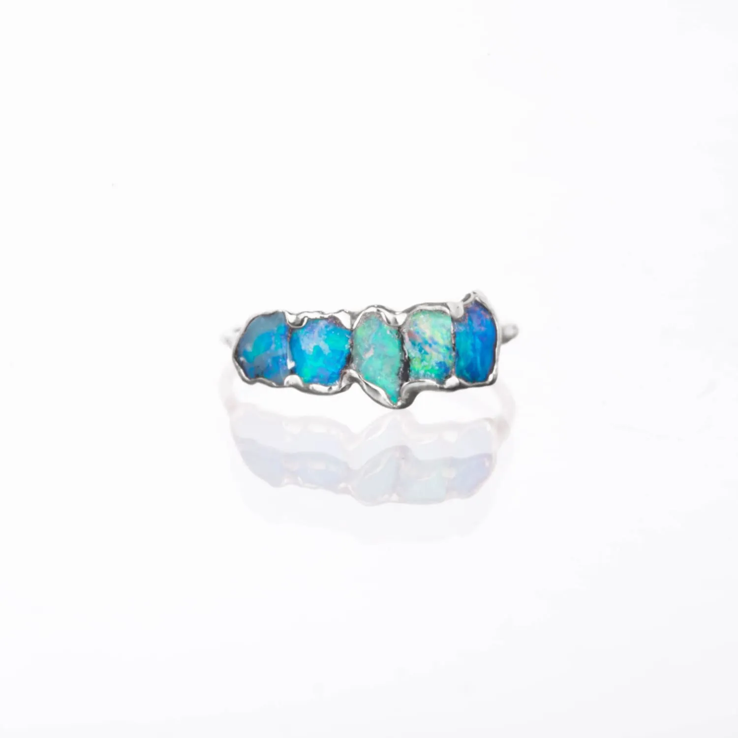 Five Stone Raw Australian Opal Ring in Sterling Silver