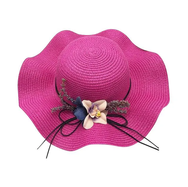 Floppy Foldable Straw Sun Hat with Floral Bowknot