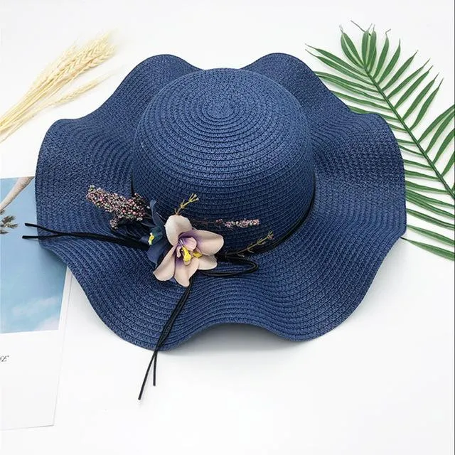 Floppy Foldable Straw Sun Hat with Floral Bowknot