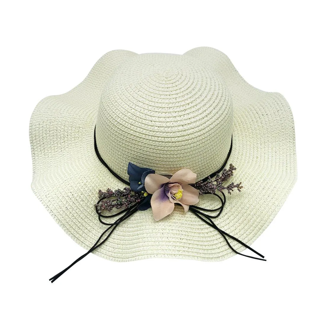 Floppy Foldable Straw Sun Hat with Floral Bowknot