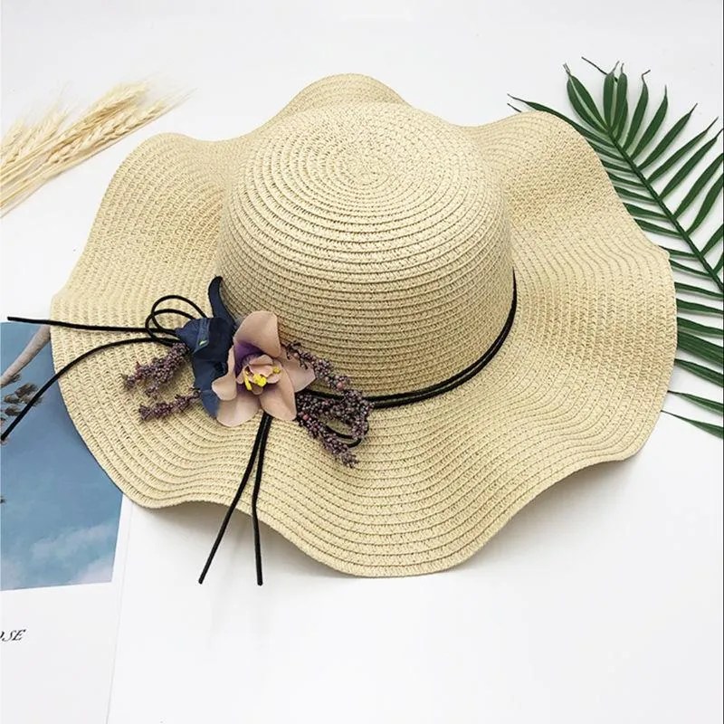 Floppy Foldable Straw Sun Hat with Floral Bowknot