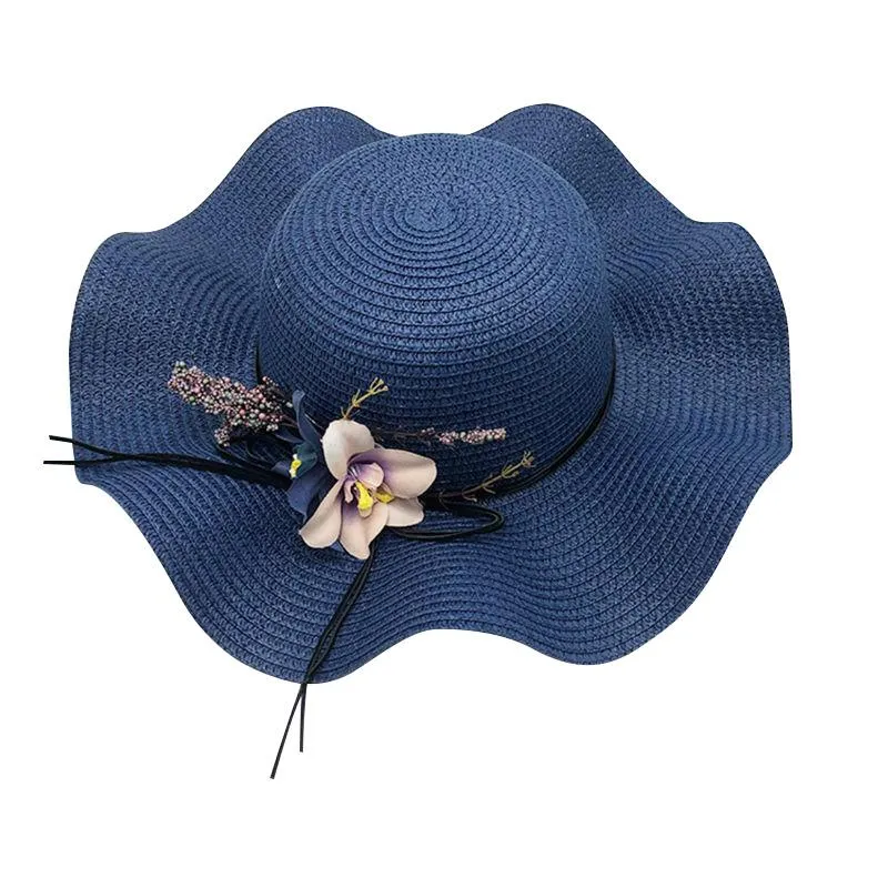 Floppy Foldable Straw Sun Hat with Floral Bowknot