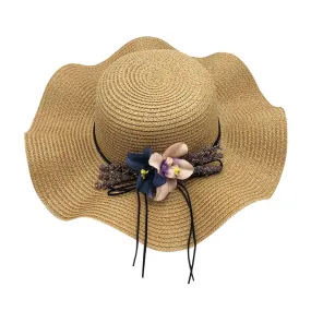 Floppy Foldable Straw Sun Hat with Floral Bowknot