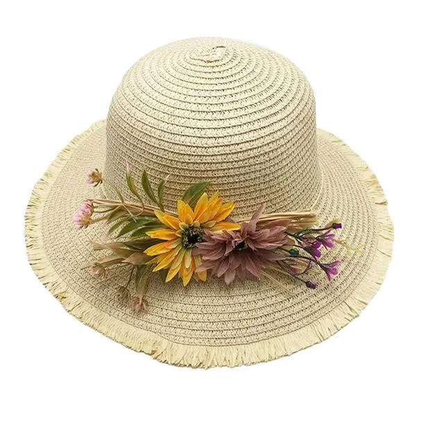 Floppy Foldable Straw Sun Hat with Floral Bowknot