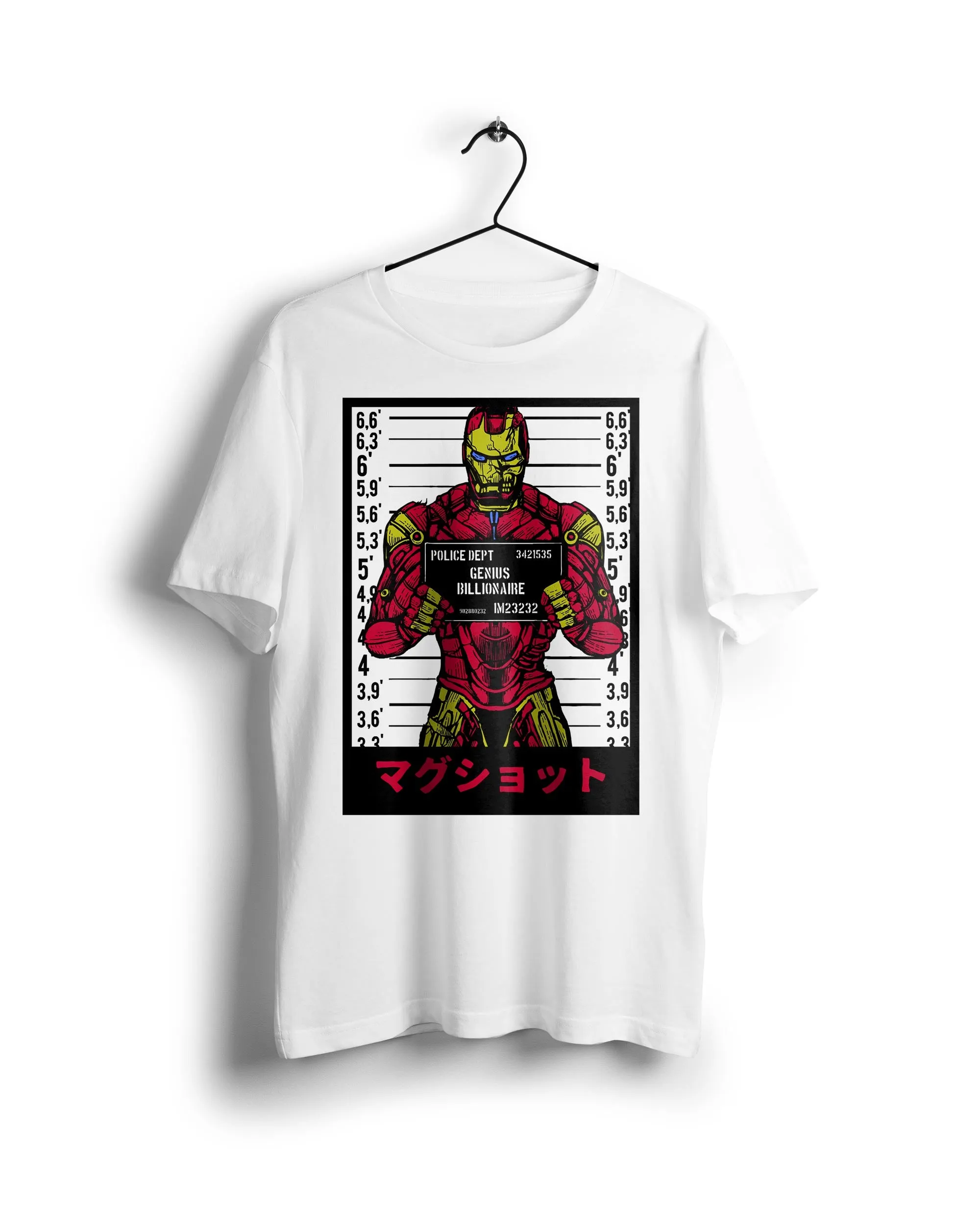 Iron Man Mugshot - Digital Graphics Basic T-shirt White