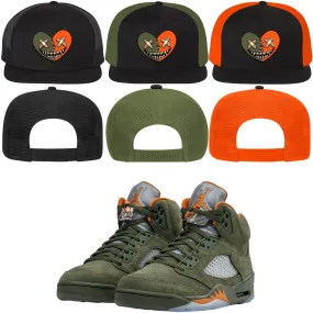 Jordan 5 Olive 5s Flat Brim Trucker Snapback Hat to Match : CELADON HEART BAWS