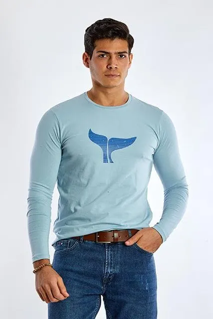 Long Sleeve Round Neck Graphic T-Shirt - SKY BLUE