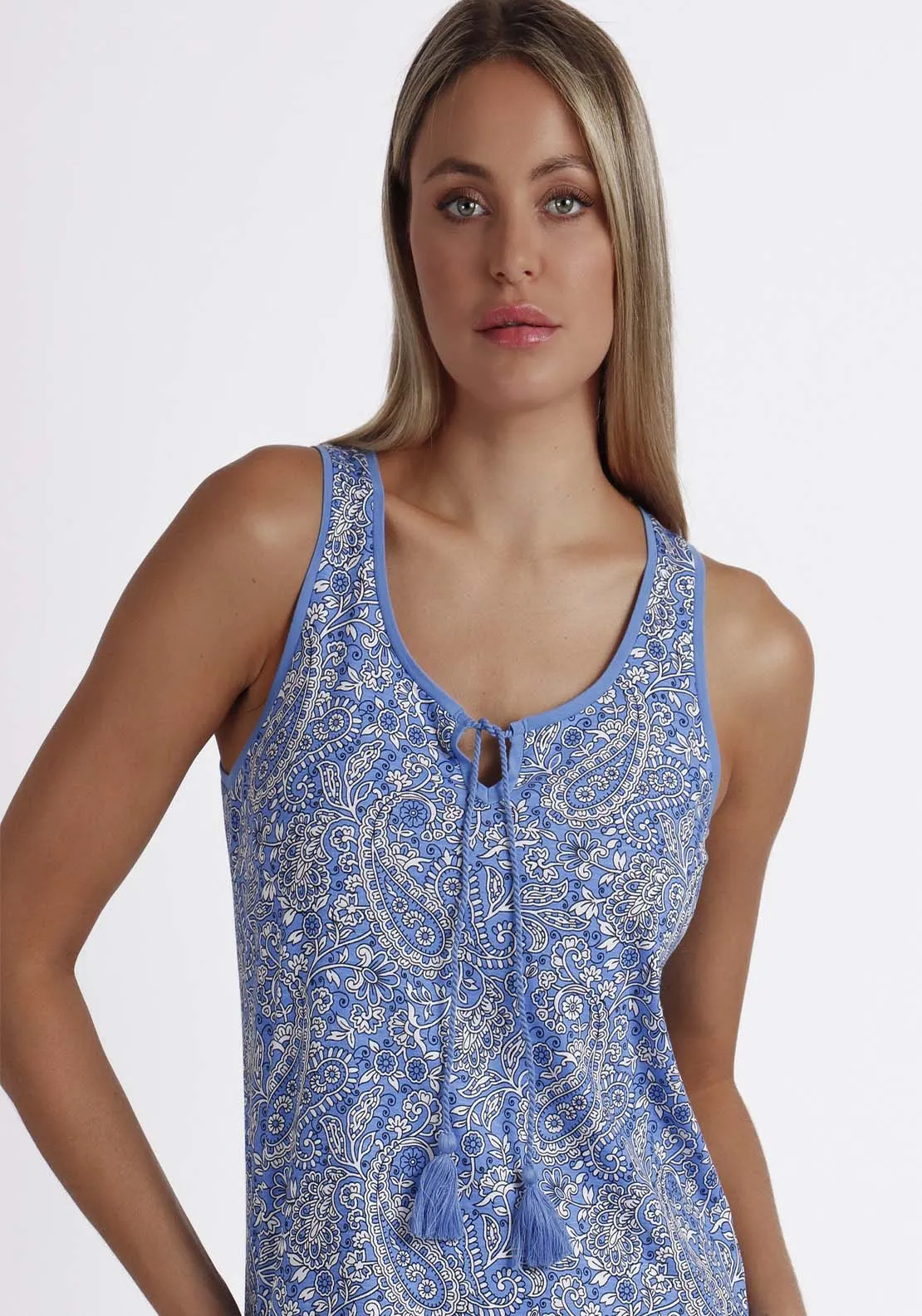 Love Cashmere Sleeveless Bed Shirt - Blue