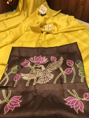 Maize Yellow Color Pure Matka Silk with Zari Stripes Work