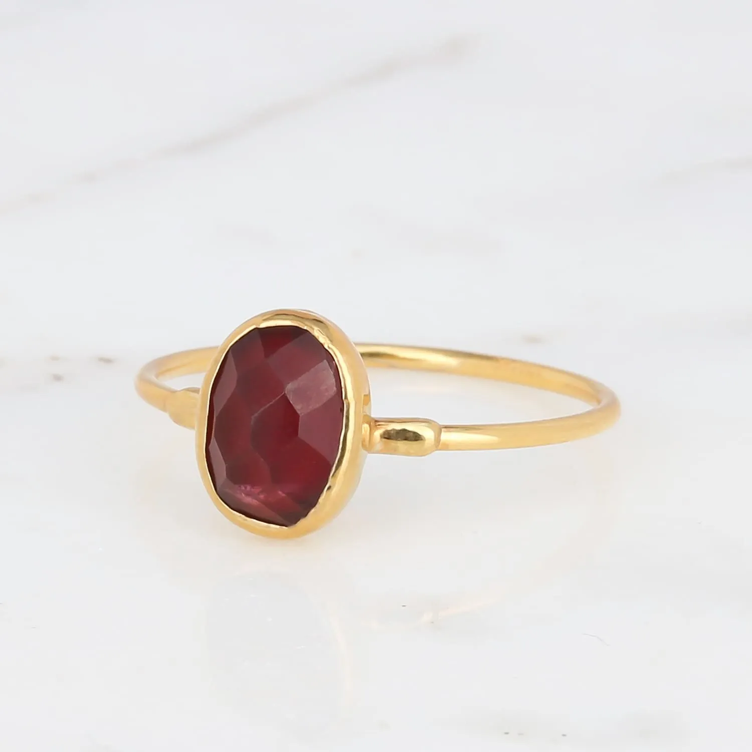 Oval Rosecut Raw Garnet Ring, Raw Garnet Jewelry, Minimalist Dainty