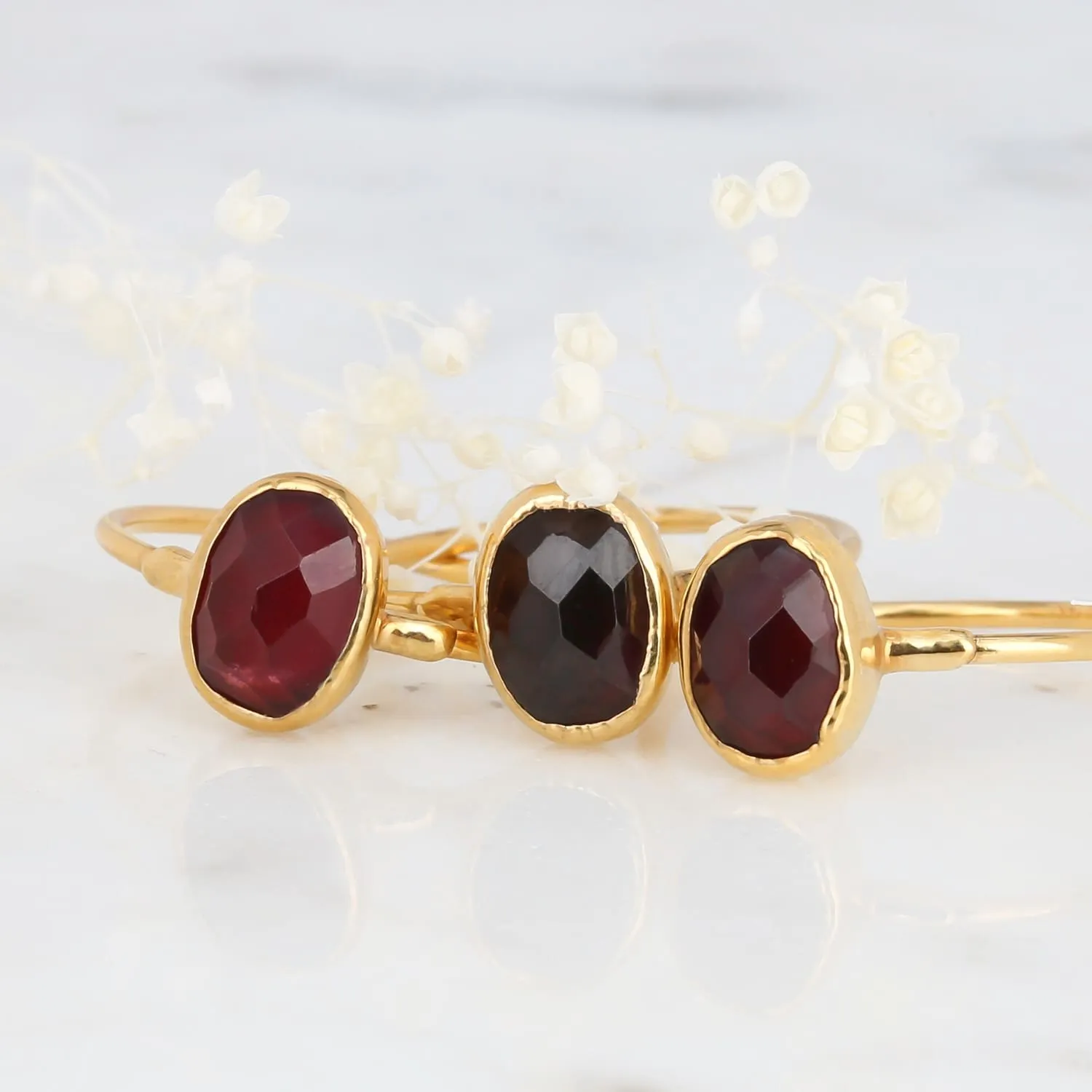 Oval Rosecut Raw Garnet Ring, Raw Garnet Jewelry, Minimalist Dainty