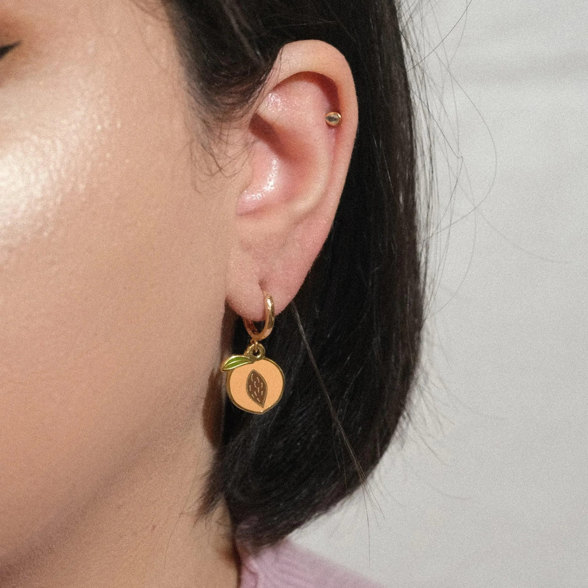 Peach Pit Huggie Hoop Earrings