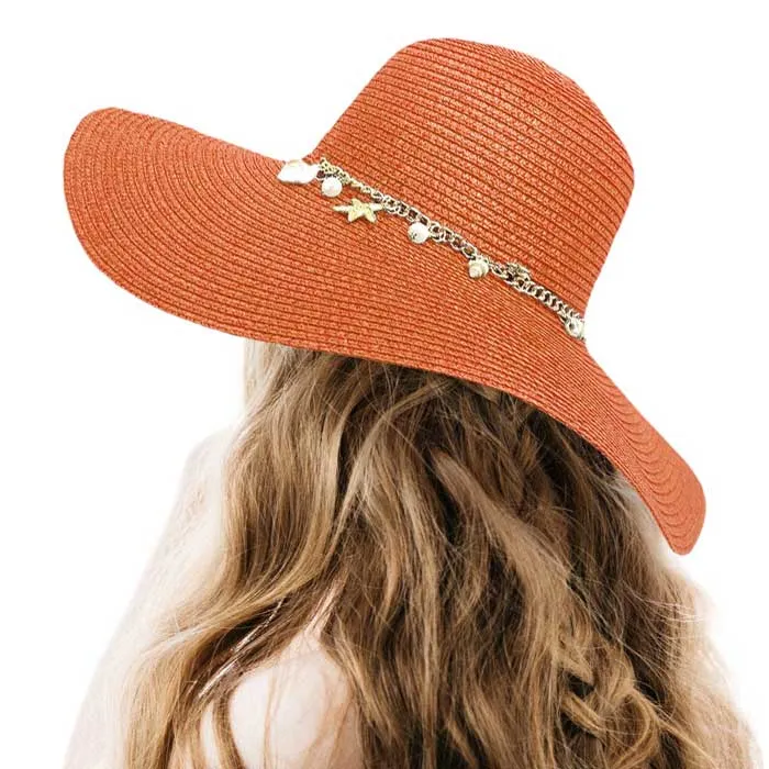 Pearl Starfish Shell Charm Band Pointed Straw Sun Hat