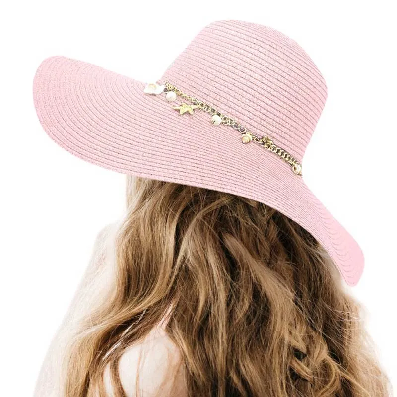 Pearl Starfish Shell Charm Band Pointed Straw Sun Hat