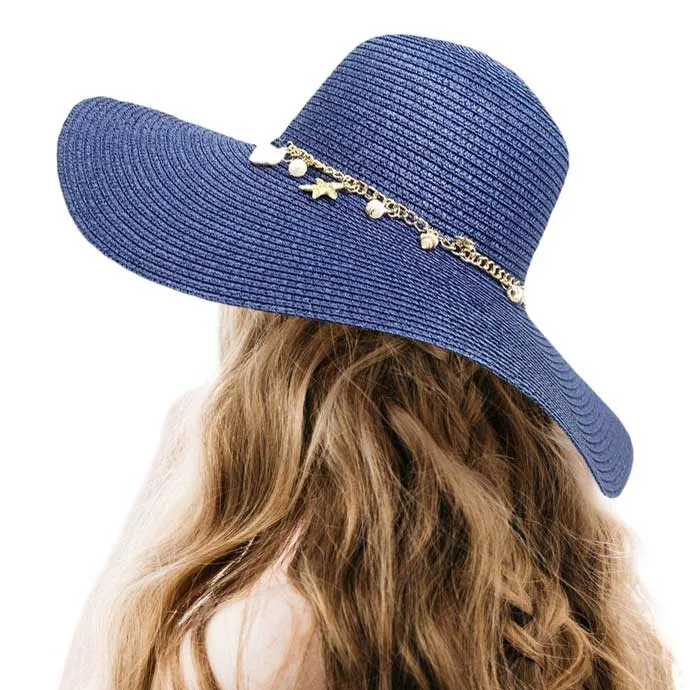 Pearl Starfish Shell Charm Band Pointed Straw Sun Hat