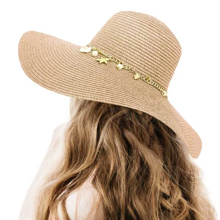 Pearl Starfish Shell Charm Band Pointed Straw Sun Hat