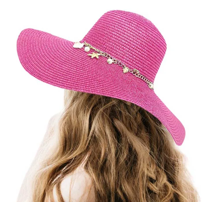 Pearl Starfish Shell Charm Band Pointed Straw Sun Hat