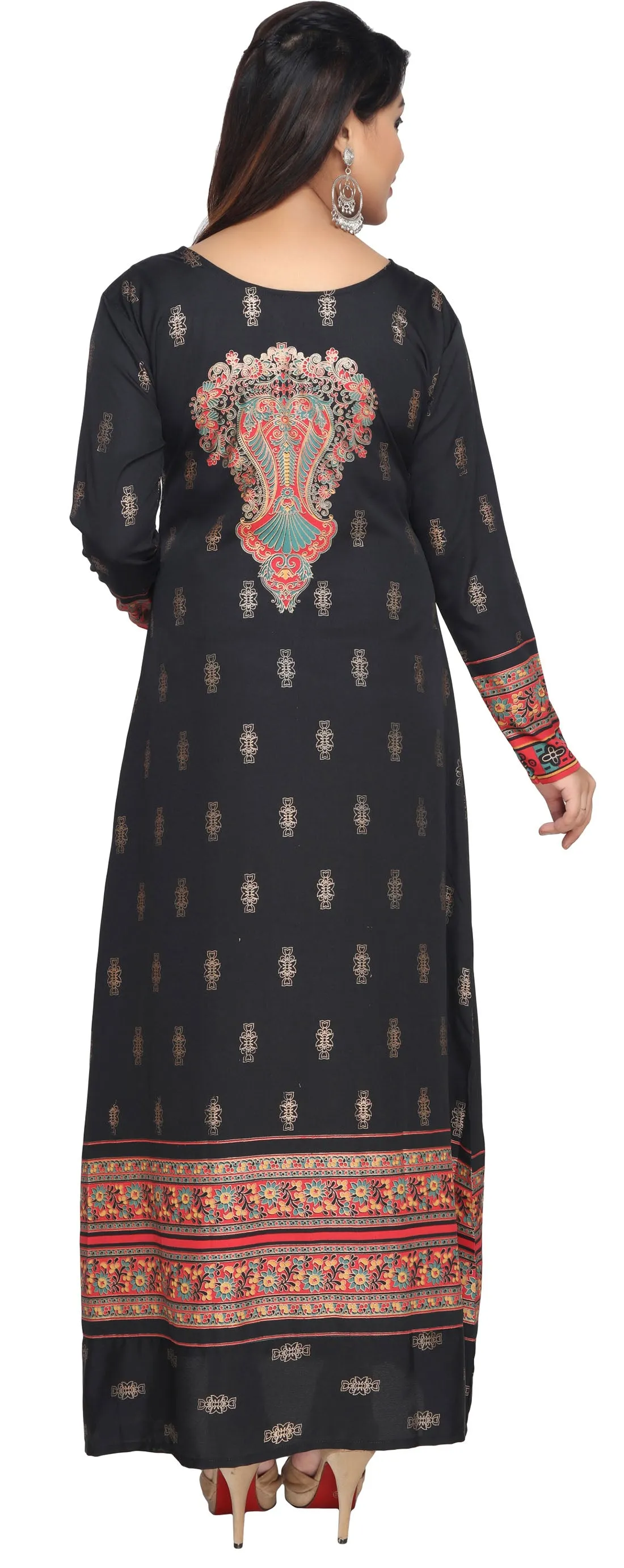 Printed Women's Caftan Long Evening Maxi Dress (Black)