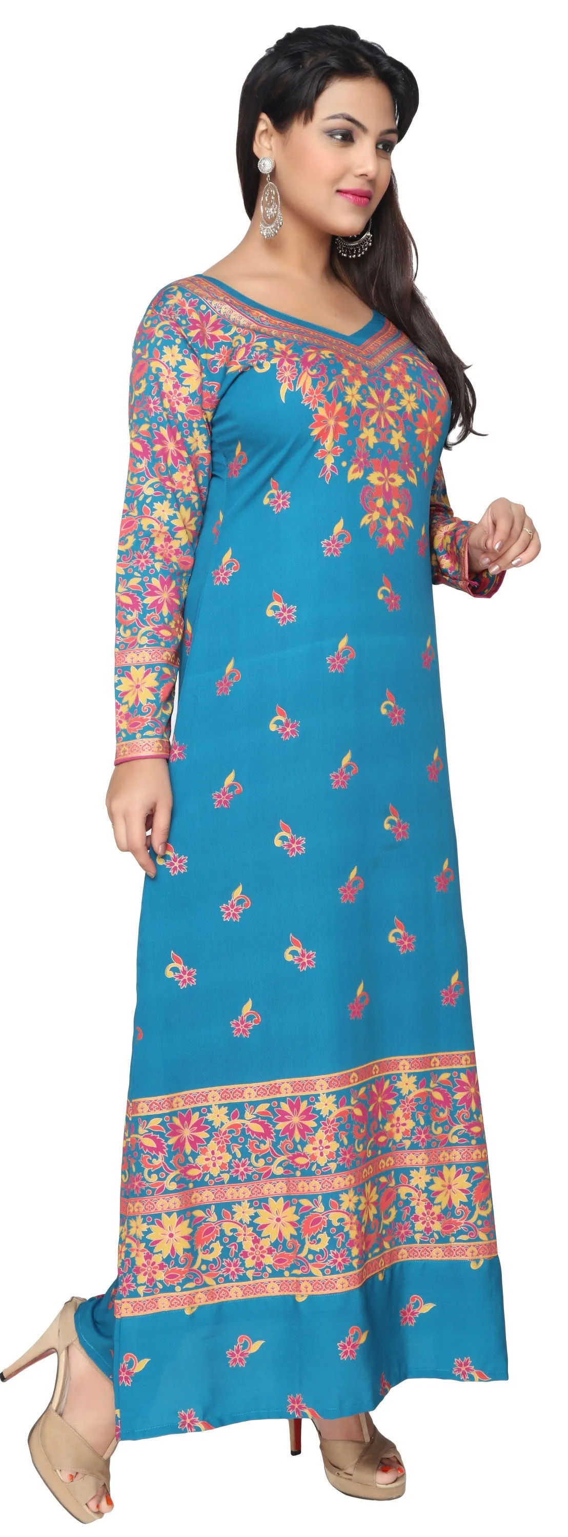 Printed Womens Evening Long Caftan Dress (Blue)