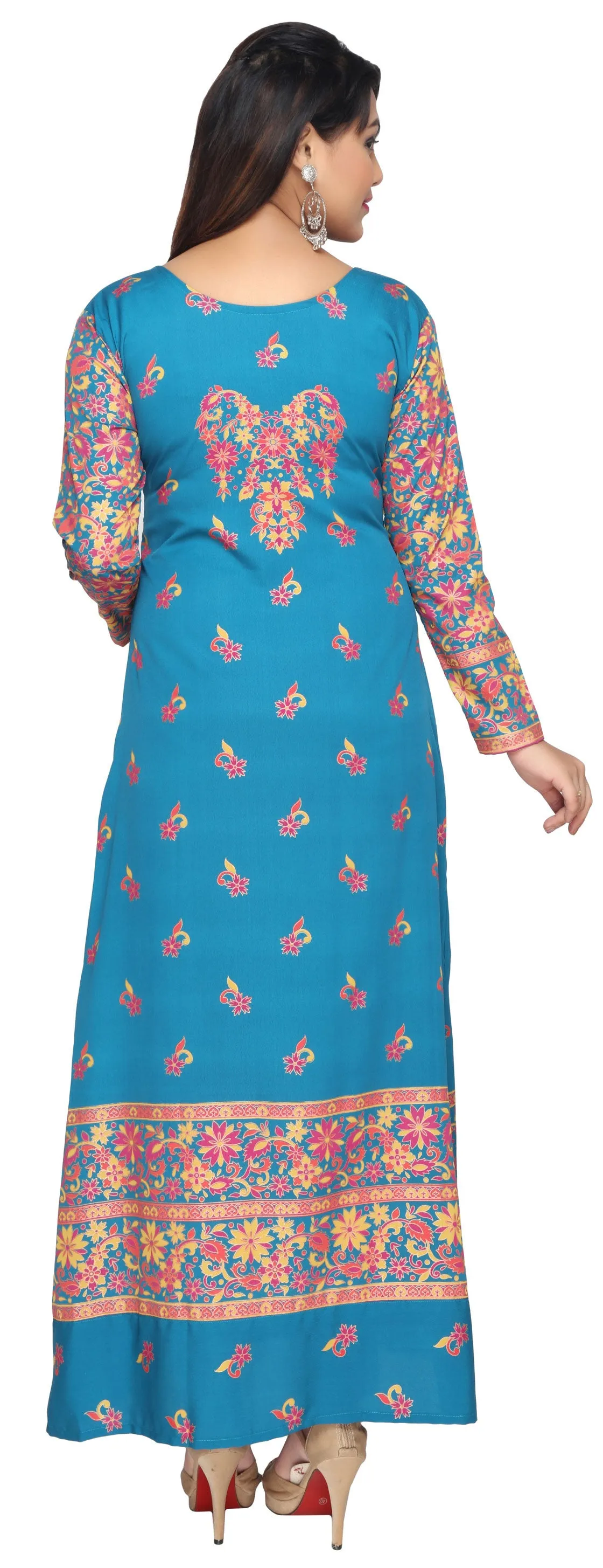 Printed Womens Evening Long Caftan Dress (Blue)