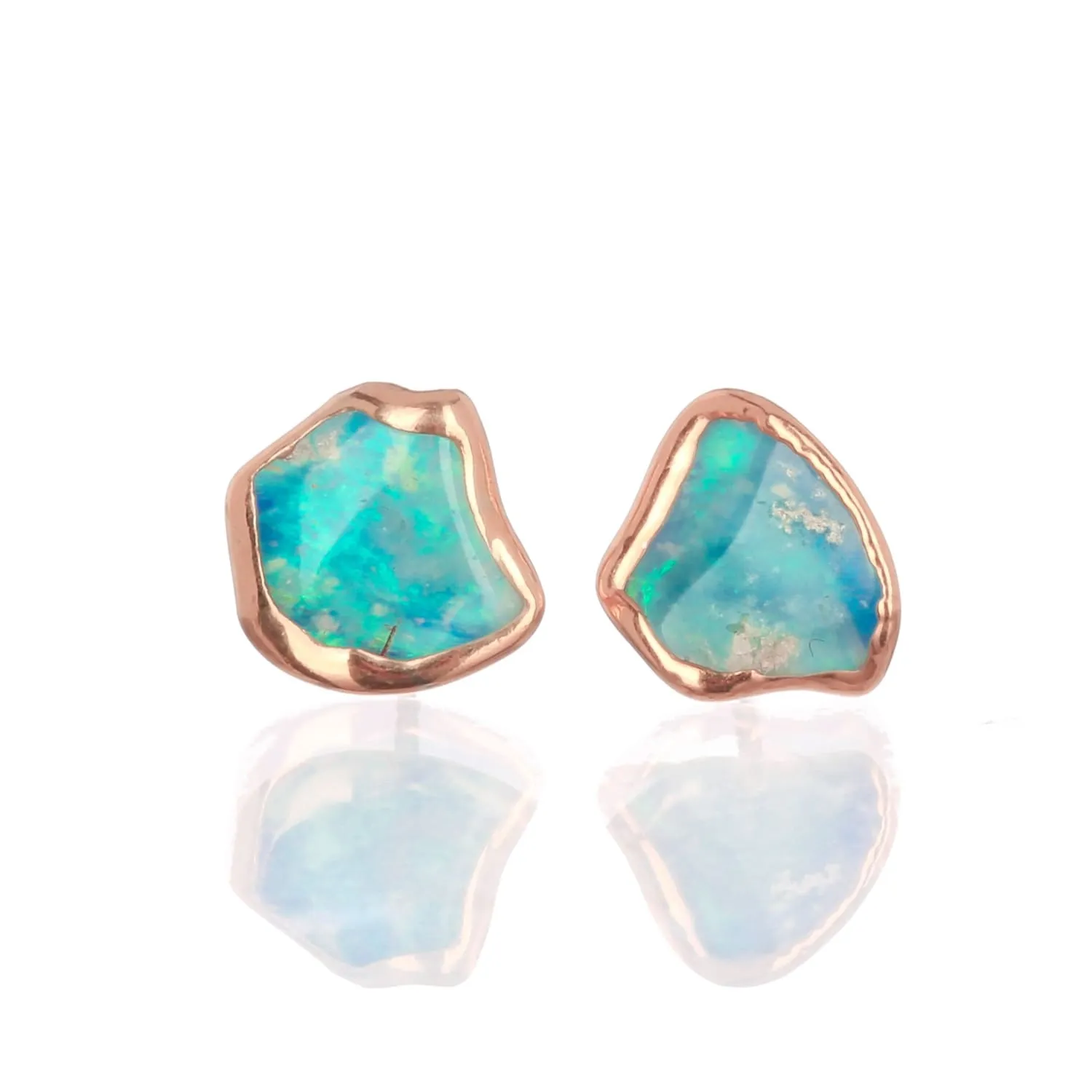 Raw Australian Opal Earrings in Rose Gold